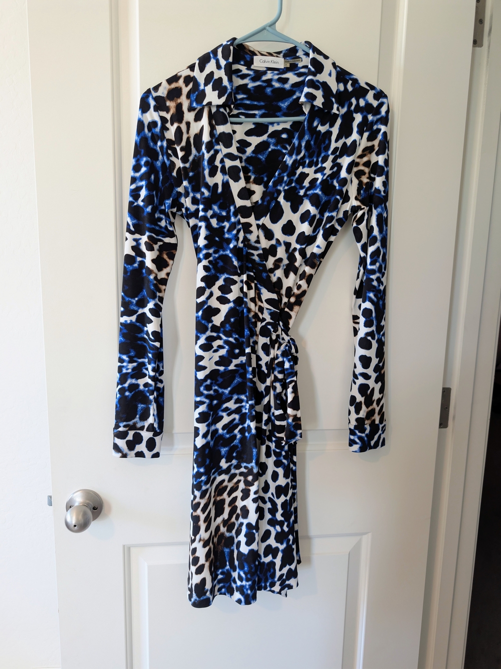 Calvin Klein Blue, Blk & Wht Animal-Print Wrap Dress Boho Sz 2 But Fits Sz 4/6